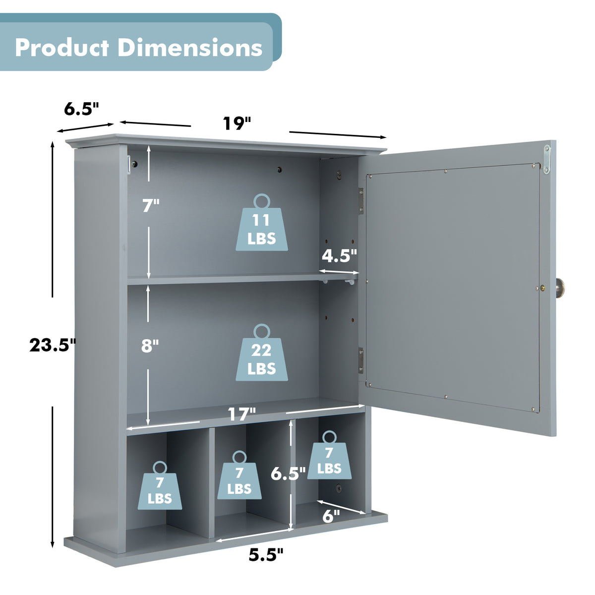 Bathroom Medicine Cabinet with Mirror, Wall Mounted Hanging Storage Organizer with Adjustable Shelf