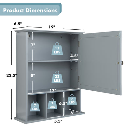 Bathroom Medicine Cabinet with Mirror, Wall Mounted Hanging Storage Organizer with Adjustable Shelf