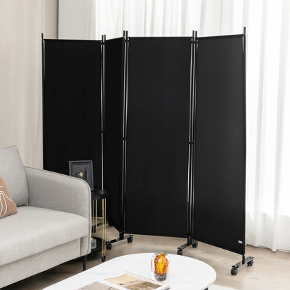 4 Panel Folding Room Divider, 6FT Rolling Privacy Screen with Lockable Wheels