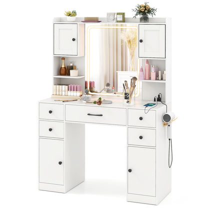 Makeup Vanity Desk with Mirror and Lights, Dressing Table with Charging Station