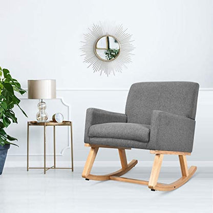 Goflame Upholstered Rocking Chair with Fabric Padded Seat and Solid Wood Base