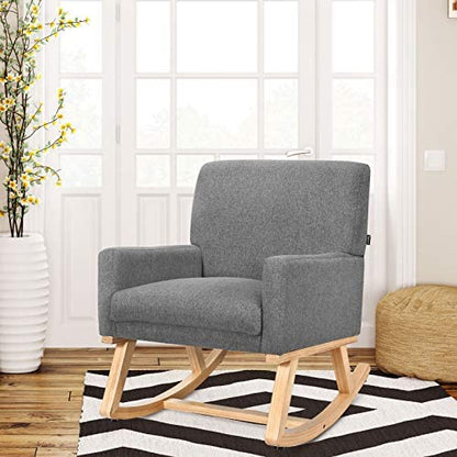 Goflame Upholstered Rocking Chair with Fabric Padded Seat and Solid Wood Base