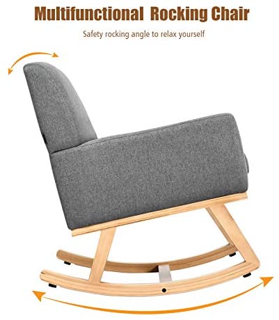 Goflame Upholstered Rocking Chair with Fabric Padded Seat and Solid Wood Base