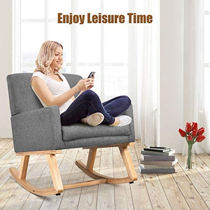 Goflame Upholstered Rocking Chair with Fabric Padded Seat and Solid Wood Base