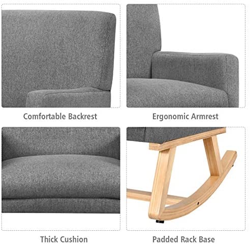 Goflame Upholstered Rocking Chair with Fabric Padded Seat and Solid Wood Base