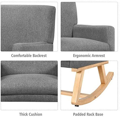 Goflame Upholstered Rocking Chair with Fabric Padded Seat and Solid Wood Base