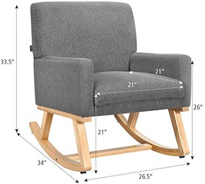 Goflame Upholstered Rocking Chair with Fabric Padded Seat and Solid Wood Base