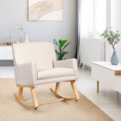 Goflame Upholstered Rocking Chair with Fabric Padded Seat and Solid Wood Base