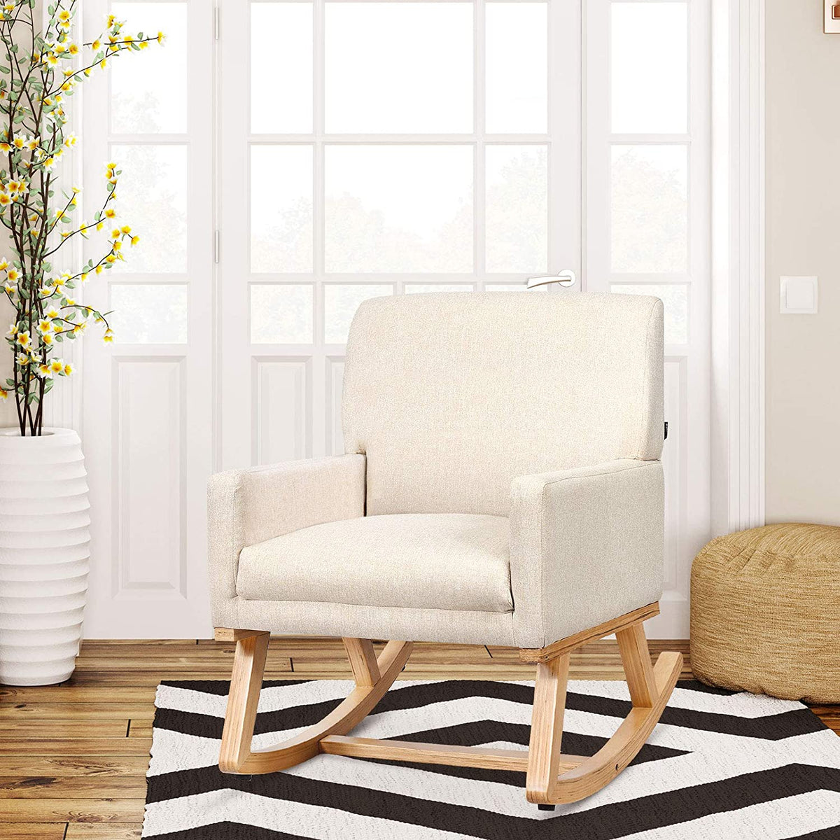 Goflame Upholstered Rocking Chair with Fabric Padded Seat and Solid Wood Base