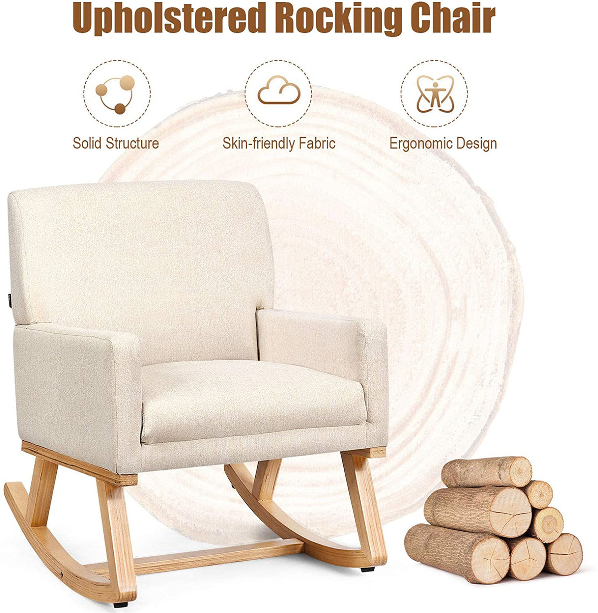 Goflame Upholstered Rocking Chair with Fabric Padded Seat and Solid Wood Base