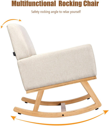 Goflame Upholstered Rocking Chair with Fabric Padded Seat and Solid Wood Base