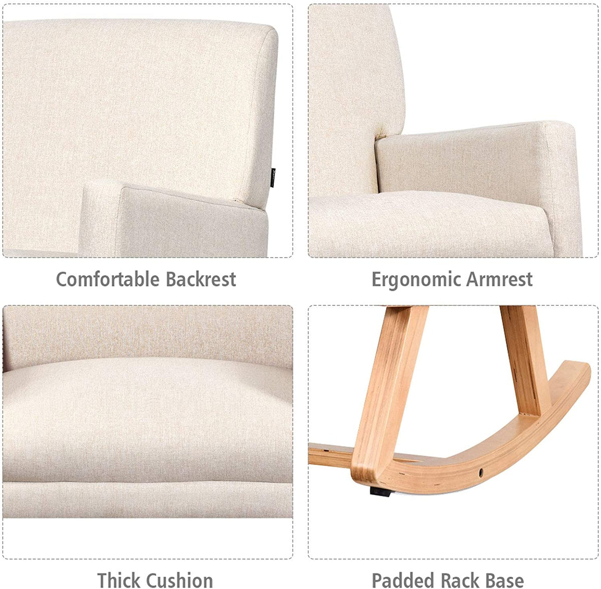 Goflame Upholstered Rocking Chair with Fabric Padded Seat and Solid Wood Base