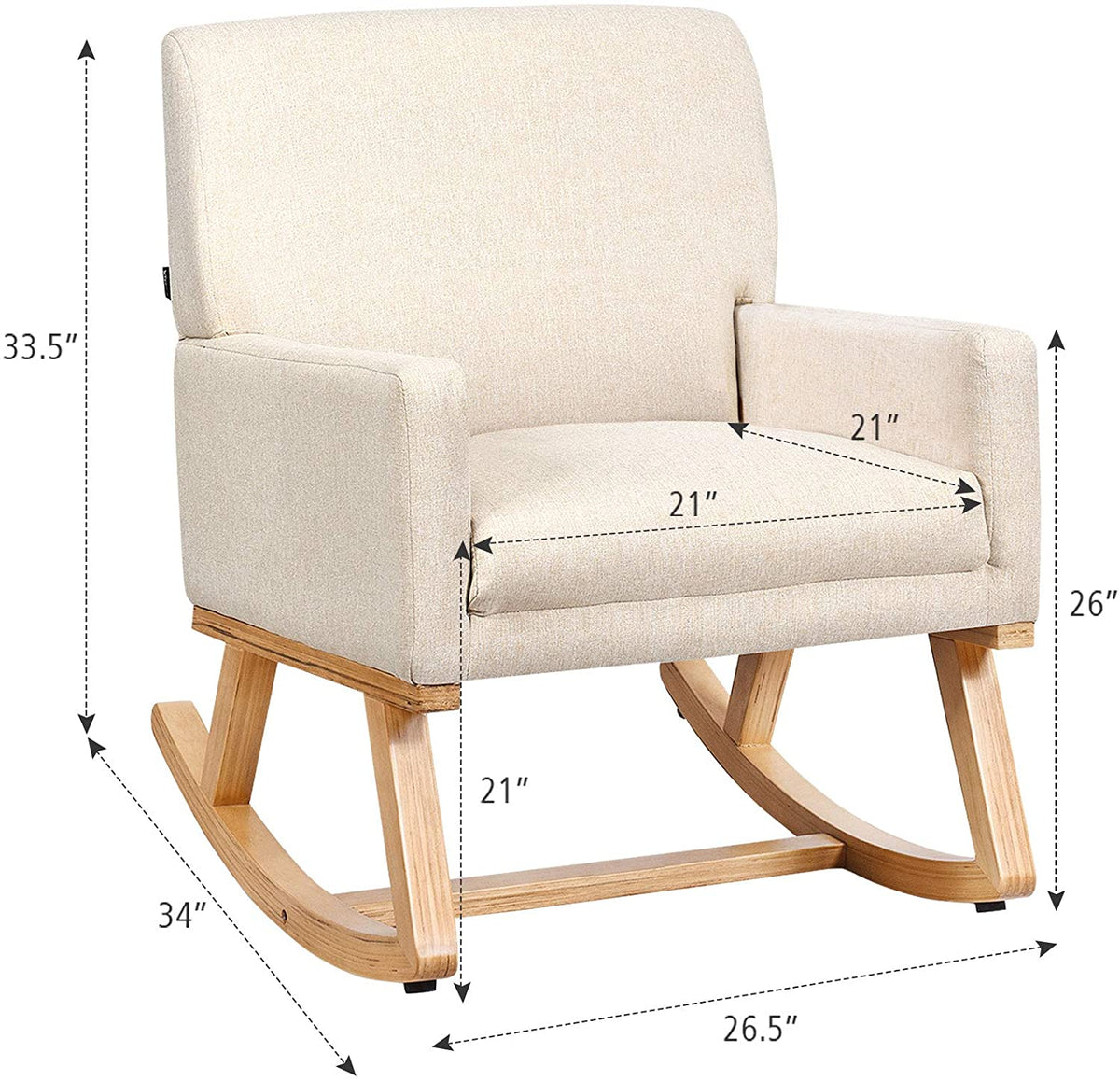 Goflame Upholstered Rocking Chair with Fabric Padded Seat and Solid Wood Base