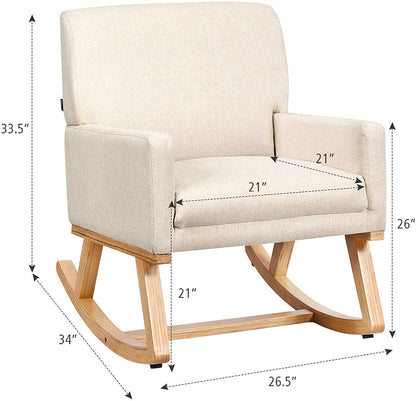 Goflame Upholstered Rocking Chair with Fabric Padded Seat and Solid Wood Base