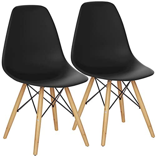 Goflame Shell Lounge Plastic Side Chair Kitchen, Dining Room, Living Room, Set of 2, Black