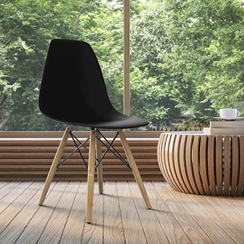 Goflame Shell Lounge Plastic Side Chair Kitchen, Dining Room, Living Room, Set of 2, Black