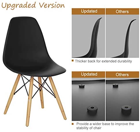 Goflame Shell Lounge Plastic Side Chair Kitchen, Dining Room, Living Room, Set of 2, Black