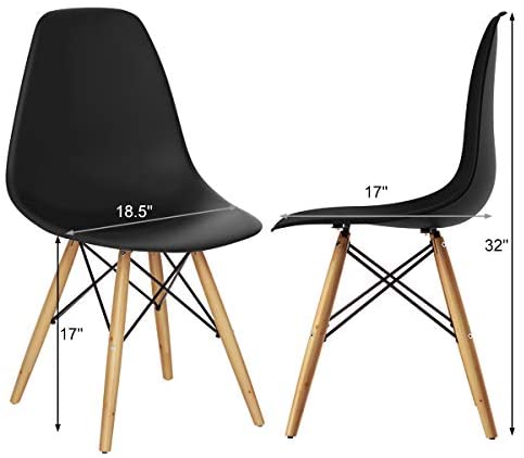 Goflame Shell Lounge Plastic Side Chair Kitchen, Dining Room, Living Room, Set of 2, Black