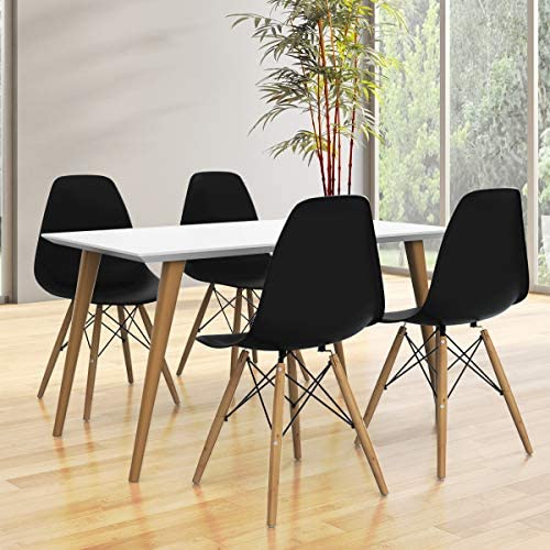 Goflame Shell Lounge Plastic Side Chair Kitchen, Dining Room, Living Room, Set of 2, Black