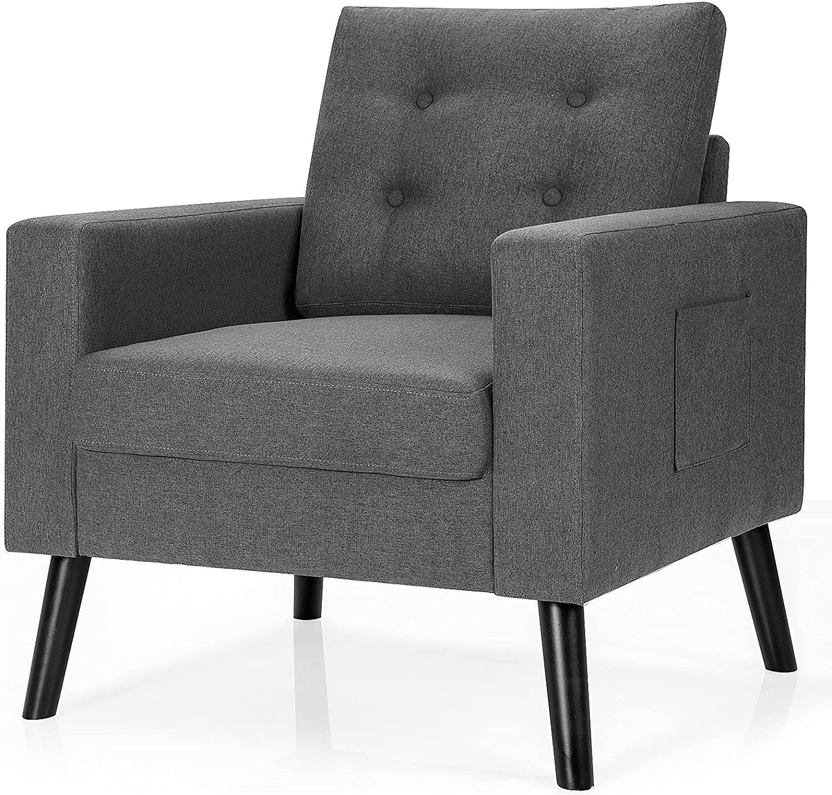 Goflame Linen Fabric Armchairs with Side Pockets and Wood Legs, Set of 2