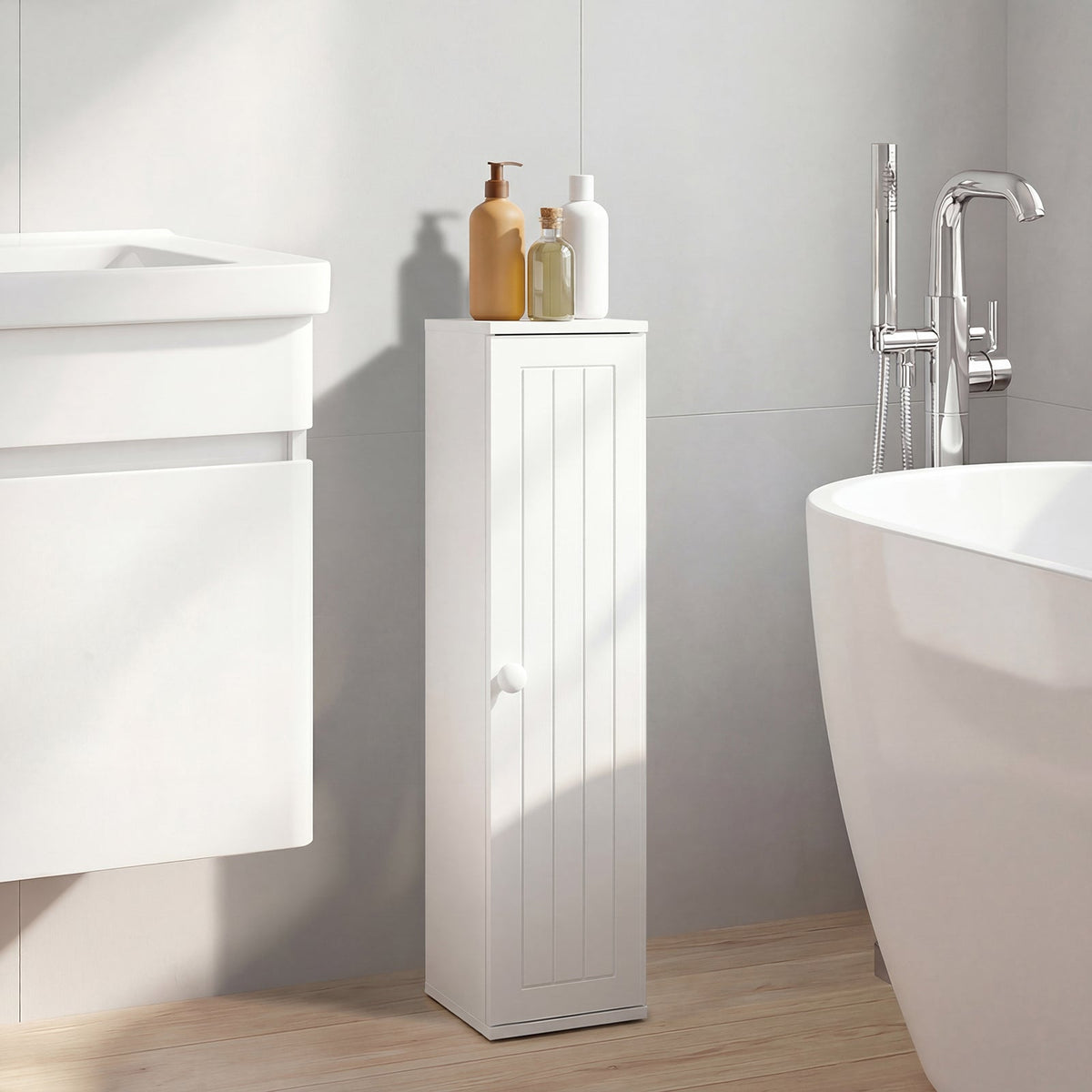 Goflame Small Bathroom Storage Cabinet with Door and Removable Shelves