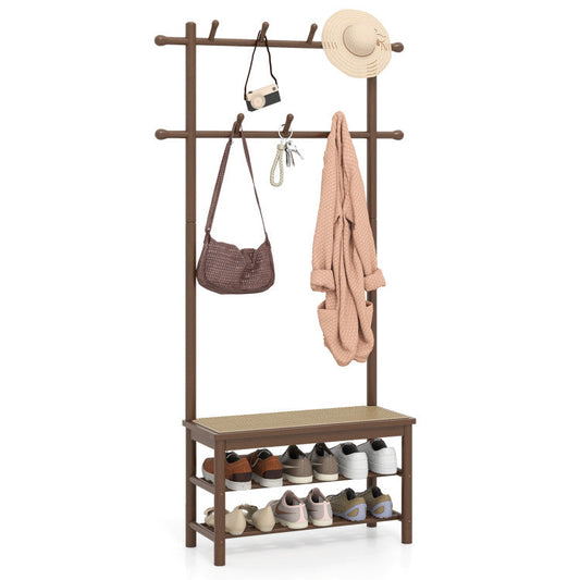 Goflame 3-in-1 Hall Tree with Bench and Shoe Storage Narrow Mudroom Storage Organizer