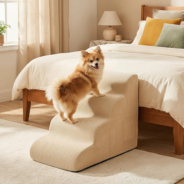Goflame Dog Ramp Stairs for Bed with 4 Tiers High Density Foam Washable Cover Non-Slip