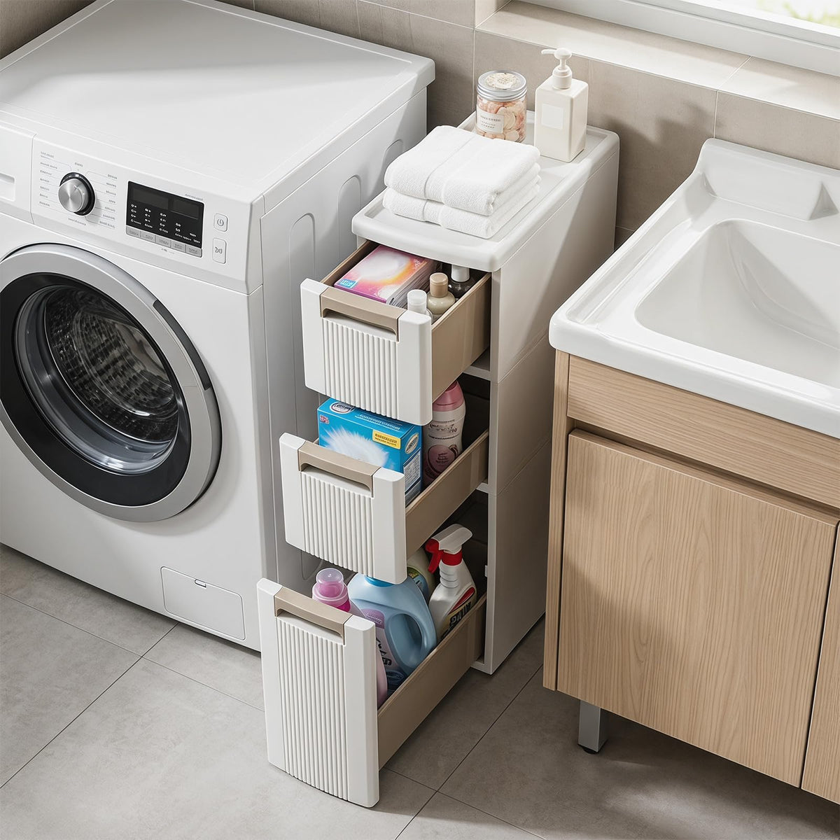 Goflame 3/4-Tier Narrow Storage Cabinet with Wheels for Small Spaces Bathroom Kitchen