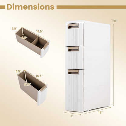 Goflame 3/4-Tier Narrow Storage Cabinet with Wheels for Small Spaces Bathroom Kitchen