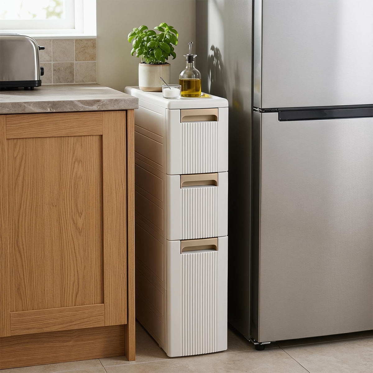 Goflame 3/4-Tier Narrow Storage Cabinet with Wheels for Small Spaces Bathroom Kitchen