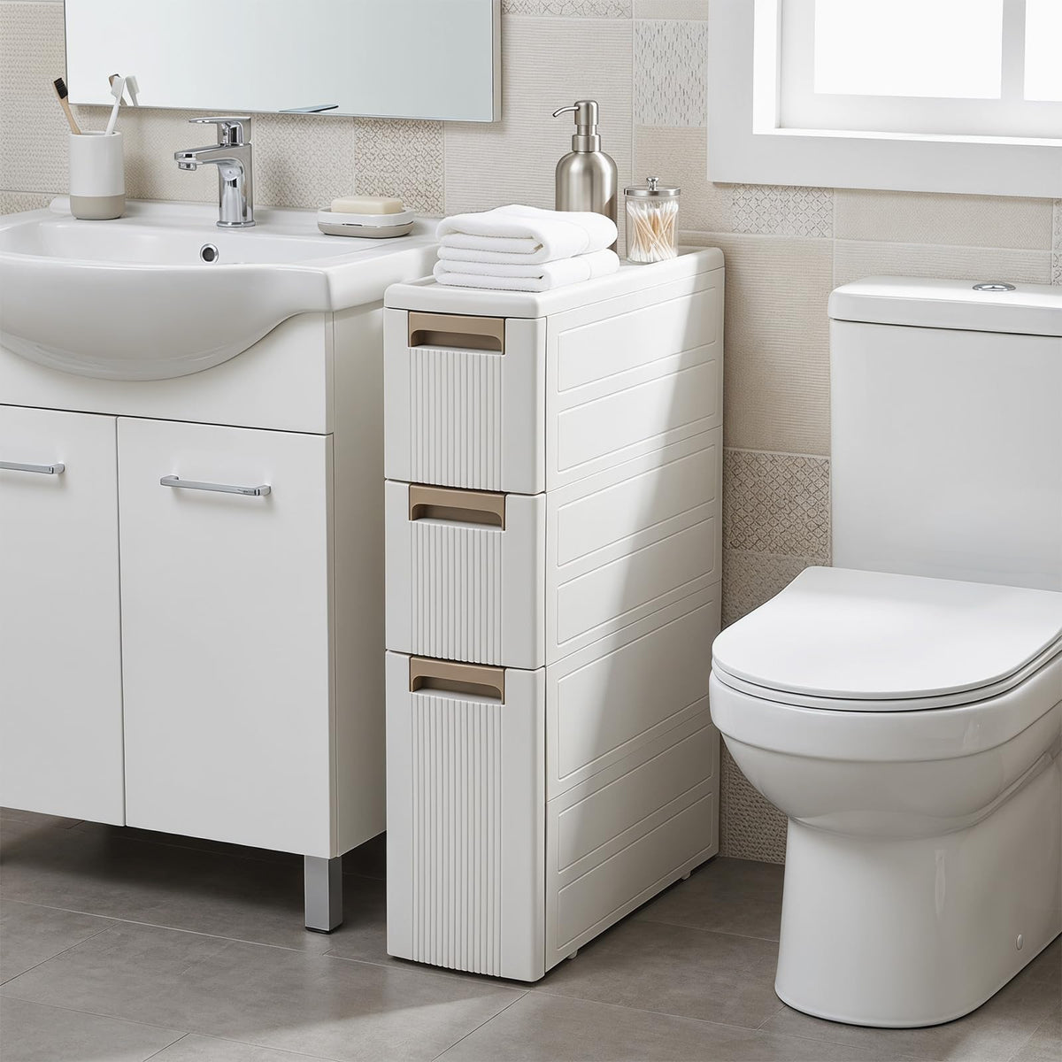 Goflame 3/4-Tier Narrow Storage Cabinet with Wheels for Small Spaces Bathroom Kitchen