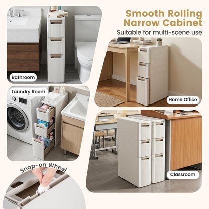 Goflame 3/4-Tier Narrow Storage Cabinet with Wheels for Small Spaces Bathroom Kitchen