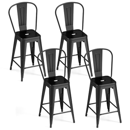 Goflame 24" Metal Bar Stools Set of 4 w/Removable Back & Integrated Footrest