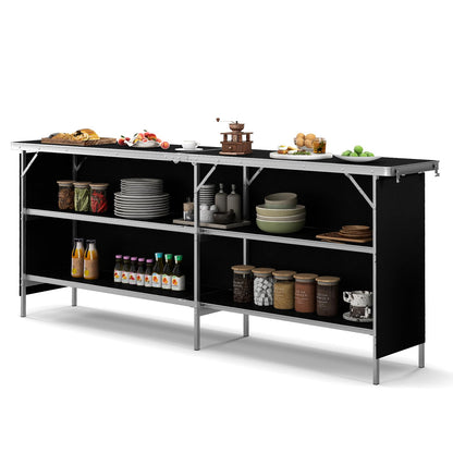 GOFLAME Folding Camping Table Aluminum Portable Picnic Table w/ 2-Tier Open Shelves & Spacious Tabletop