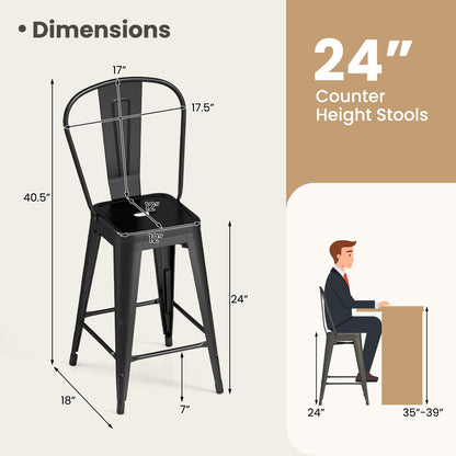 Goflame 24" Metal Bar Stools Set of 4 w/Removable Back & Integrated Footrest