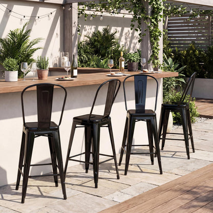 Goflame 24" Metal Bar Stools Set of 4 w/Removable Back & Integrated Footrest