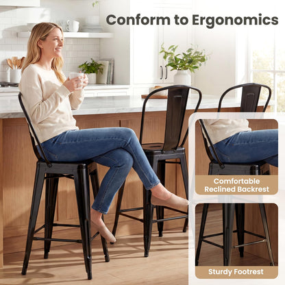 Goflame 24" Metal Bar Stools Set of 4 w/Removable Back & Integrated Footrest