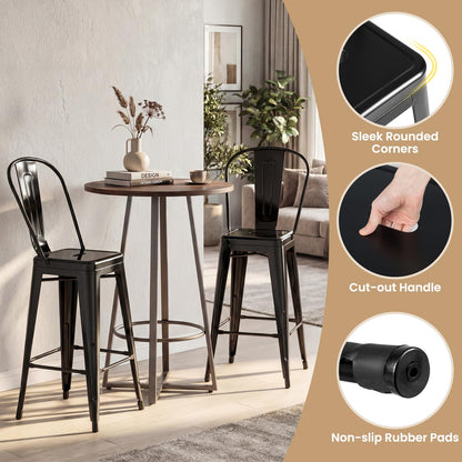 Goflame 24" Metal Bar Stools Set of 4 w/Removable Back & Integrated Footrest
