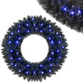 GOFLAME 24” Black Halloween Wreath with 35 Purple LED Lights for Front Door