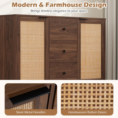 Goflame 47.5 Sideboard Buffet Cabinet with Storage with 2 Rattan Doors and 3 Drawers