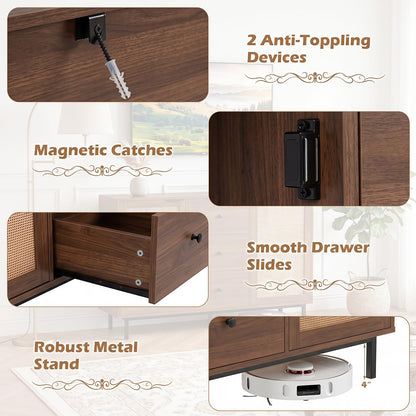 Goflame 47.5 Sideboard Buffet Cabinet with Storage with 2 Rattan Doors and 3 Drawers