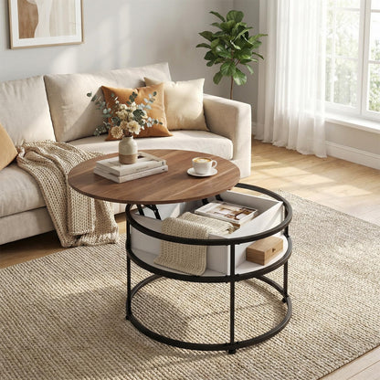 Goflame 31.5" Round Lift Top Coffee Table with Storage and Hidden Compartment