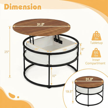 Goflame 31.5" Round Lift Top Coffee Table with Storage and Hidden Compartment