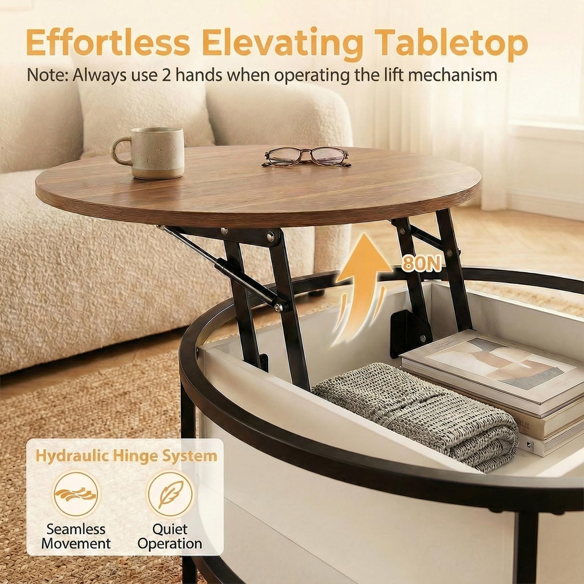 Goflame 31.5" Round Lift Top Coffee Table with Storage and Hidden Compartment