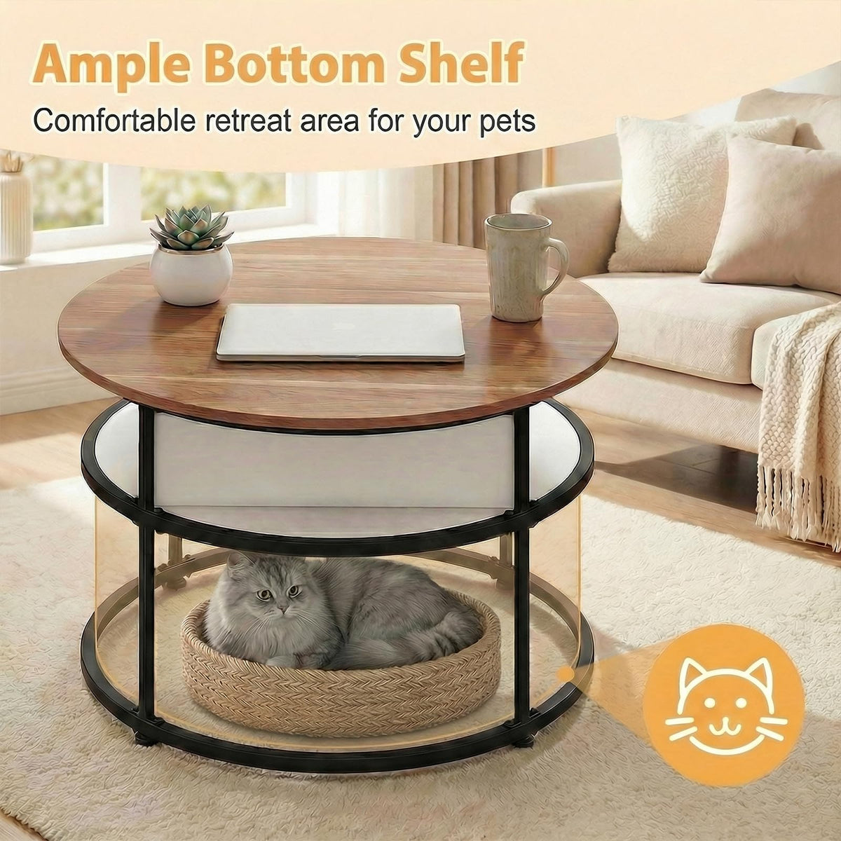 Goflame 31.5" Round Lift Top Coffee Table with Storage and Hidden Compartment