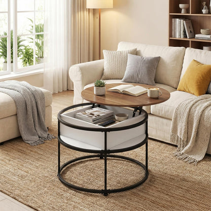 Goflame 31.5" Round Lift Top Coffee Table with Storage and Hidden Compartment