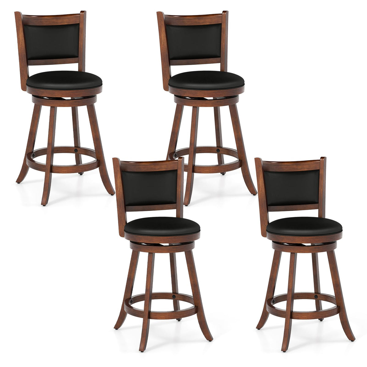 Goflame Accent Wooden Swivel Back Counter Height Bar Stool, Fabric Upholstered Design
