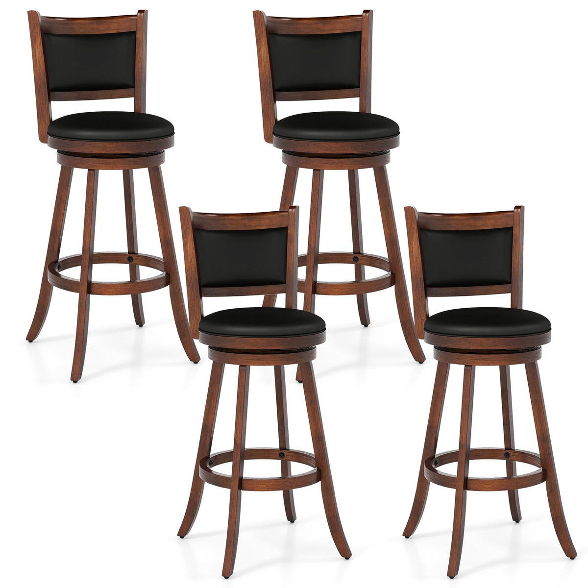 Goflame Accent Wooden Swivel Back Counter Height Bar Stool, Fabric Upholstered Design