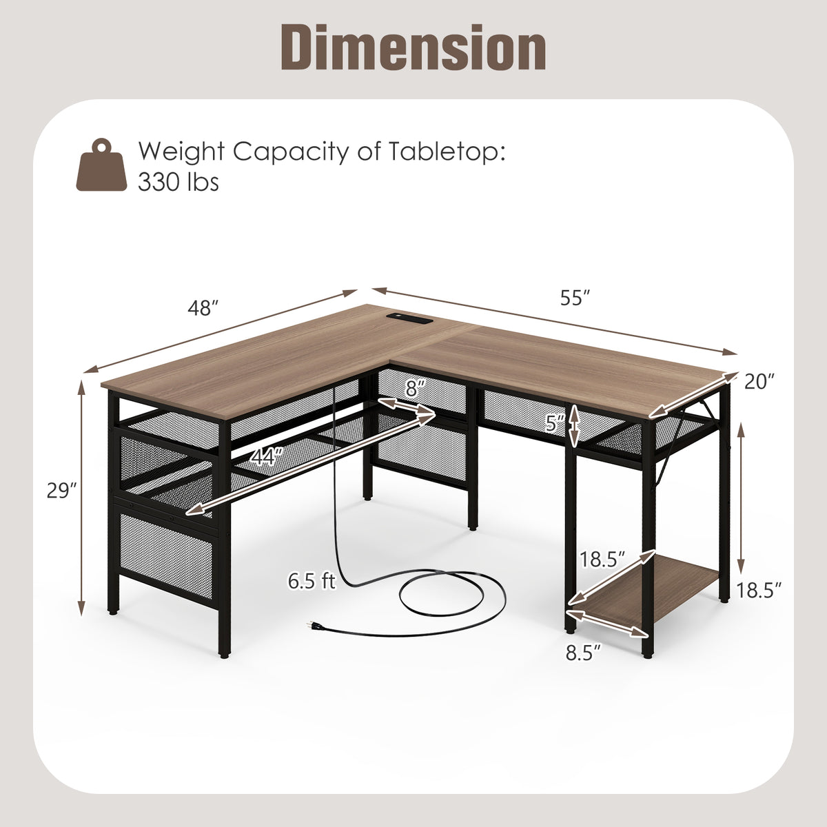 Goflame L Shaped Desk with Power Outlets & USB Ports