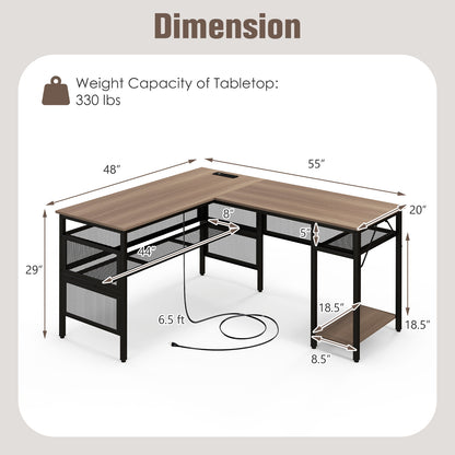 Goflame L Shaped Desk with Power Outlets & USB Ports